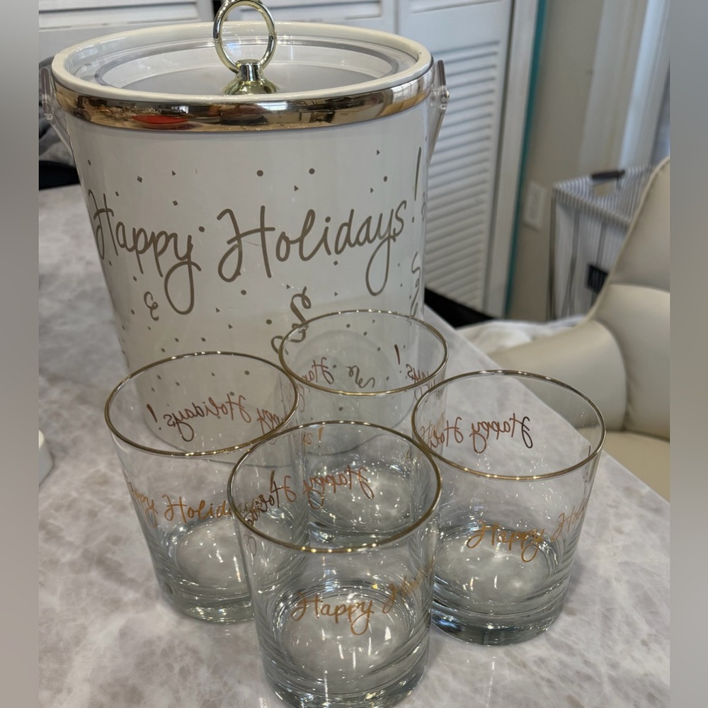 Happy Holidays Ice Bucket and Glass Set